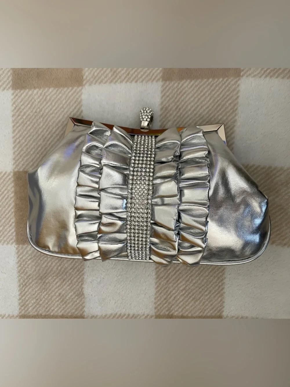 Silver Ruffled Crystal-Embellished Women's Clutch 6X9 inches